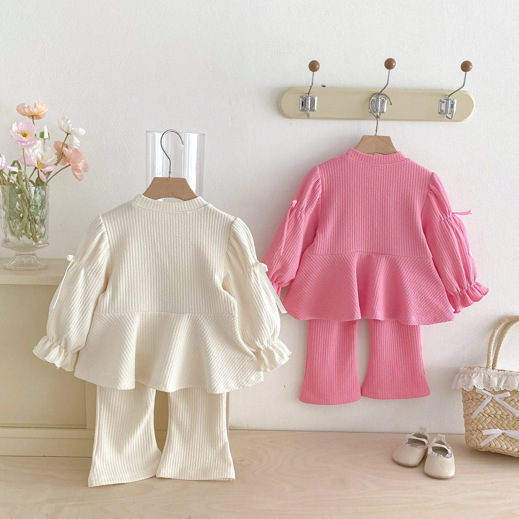 2025 Autumn New Children Long Sleeve Clothes Set Girls Cute Bow Loose Tops + Flared Trousers 2pcs Suit Cotton Kids Girls Outfits Mulambo store