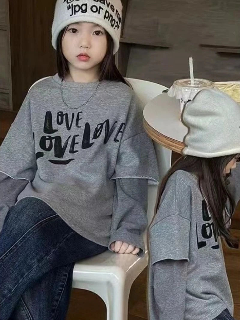 Fake Two Piece Clothes for Girls 10 To 12 Years 11 Korean Children's Clothing 2025 Kids T-shirts Top T-shirt Girl Spring Autumn Mulambo store