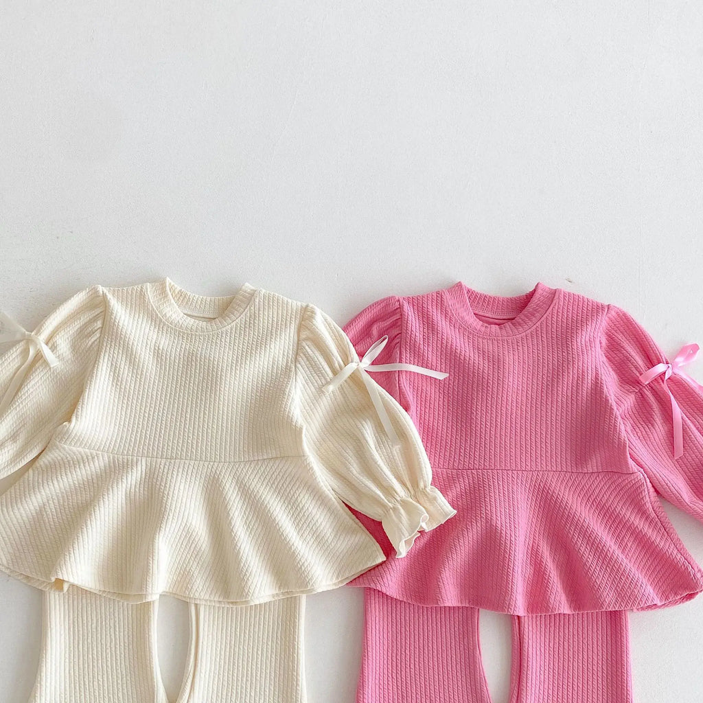 2025 Autumn New Children Long Sleeve Clothes Set Girls Cute Bow Loose Tops + Flared Trousers 2pcs Suit Cotton Kids Girls Outfits Mulambo store