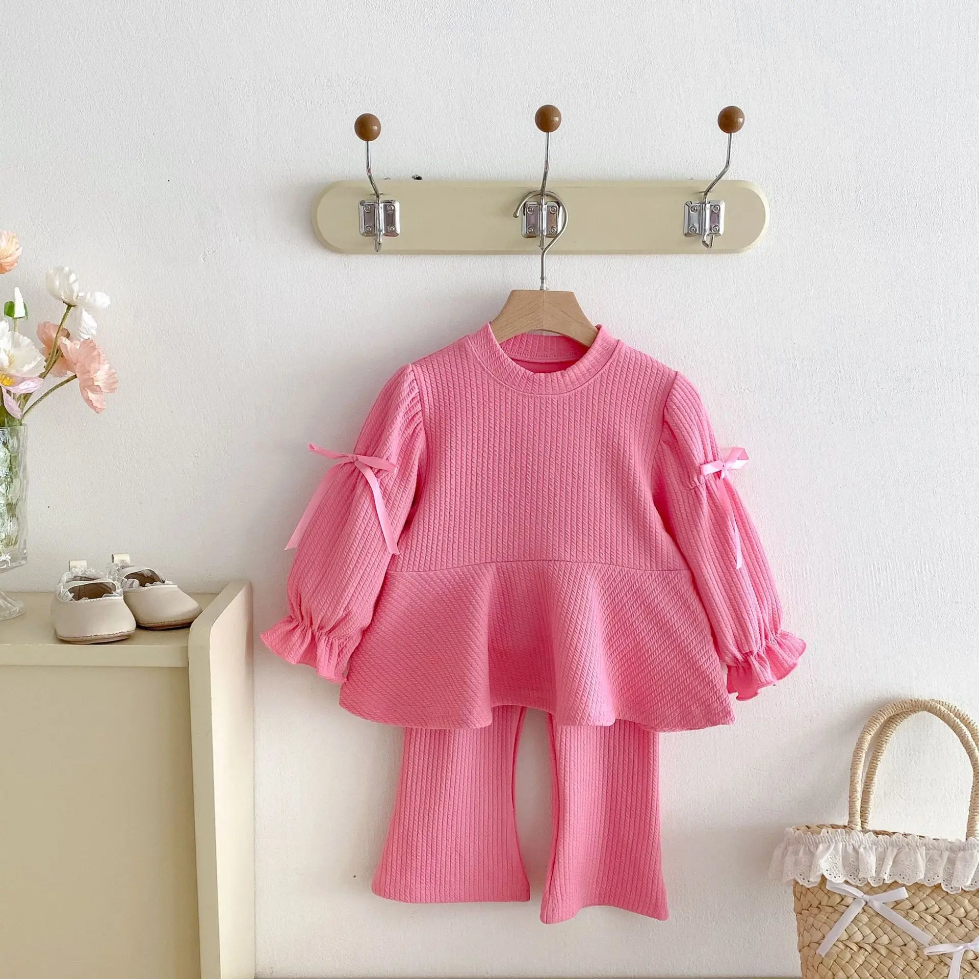 2025 Autumn New Children Long Sleeve Clothes Set Girls Cute Bow Loose Tops + Flared Trousers 2pcs Suit Cotton Kids Girls Outfits Mulambo store