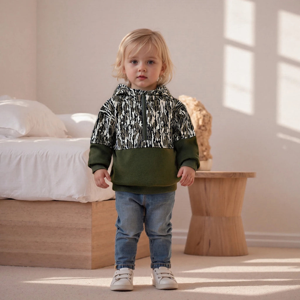 Kid Boy Hoodies Camouflage Half Zip-up Long Sleeve Hooded Sweatshirt Casual Toddler Pullover Mulambo store