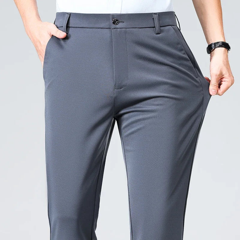 Men's Stretch Business Trousers - Elastic Waist Dress Pants Spring Summer