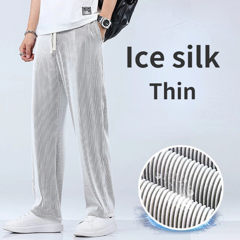 Men's Ice Silk Summer Pants - Cooling Wide Leg Lightweight Trousers