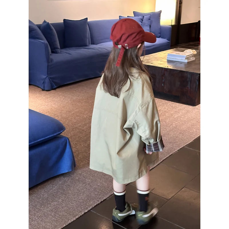 2025Girls' Spring and Autumn New Korean Style Mid-Length High-Quality High-Density Combed Bamboo Twill Cotton Trench Coat2Years Mulambo store
