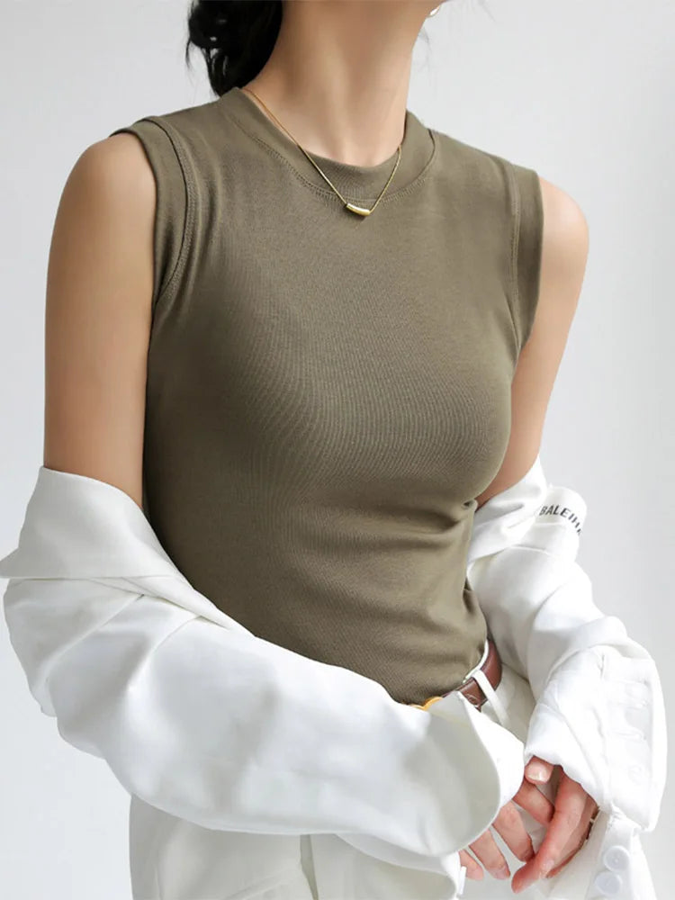 Women's Cotton Camisole Tank Top - Round Neck Sleeveless Layering Basic