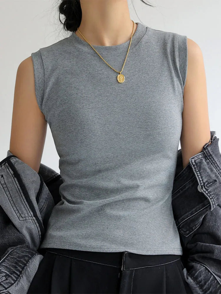 Women's Cotton Camisole Tank Top - Round Neck Sleeveless Layering Basic