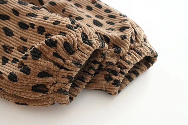 Autumn And Winter 2025 Girls Corduroy Casual Pants Leopard Print Floral Outerwear Trendy Pants For 80-140CM Child Harlan Pants Mulambo store