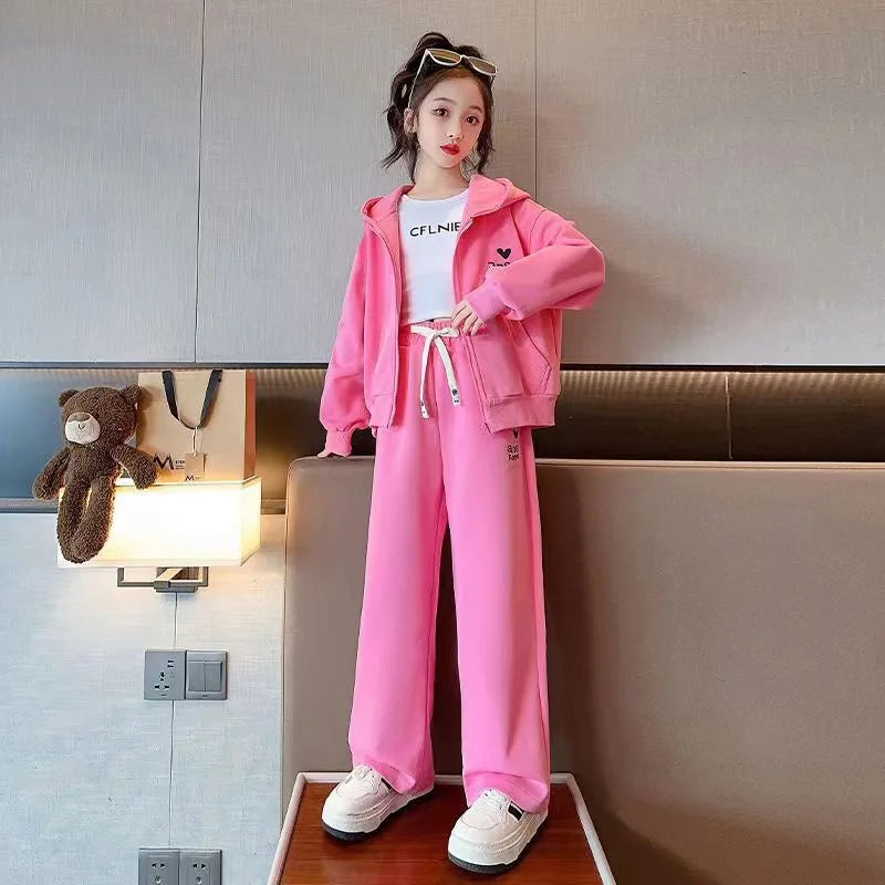 Autumn Children Girs Clothes Set Teenage Pullover Letter Zipper Top&Pants Bottom 2pcs Kid Sweatshirts Fashion Tracksuits Outfits Mulambo store