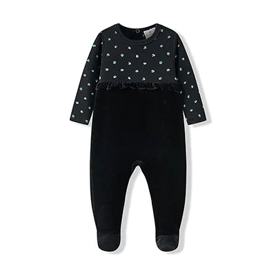 AA-Autumn winter velour and ribbed robe boy and girls family matching clothes baby romper girl nightgown floral print ribbed Mulambo store