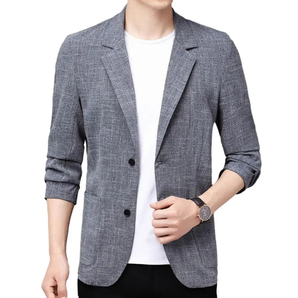 Men's Linen Suit Jacket - Slim Fit Business Blazer Summer Wedding Coat