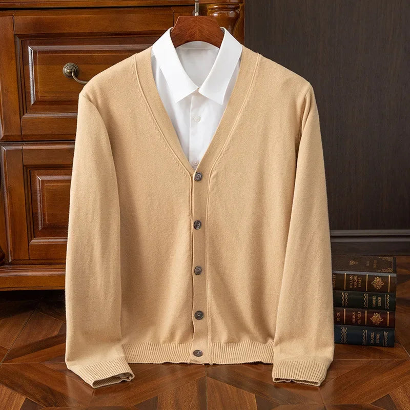 Men's V-Neck Button Cardigan - Business Casual Korean Style Knit Sweater