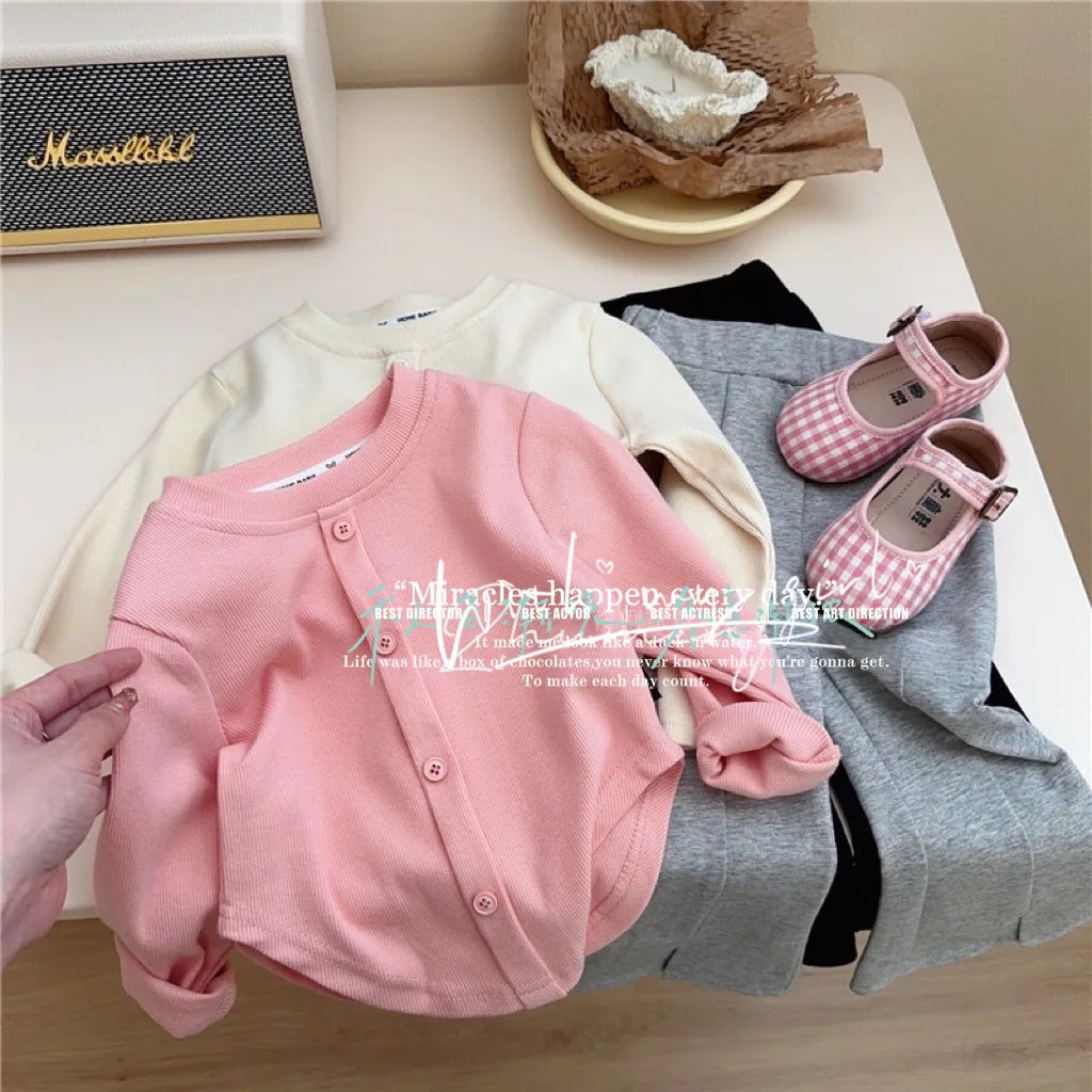 Children's T-Shirts Slim Top Solid Color Fashion Breasted T-shirt Long Sleeve Girls Play Undershirt Kids Clothes for Girls Mulambo store
