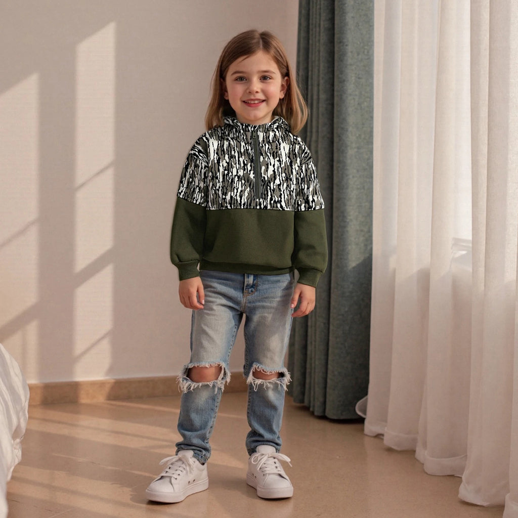 Kid Boy Hoodies Camouflage Half Zip-up Long Sleeve Hooded Sweatshirt Casual Toddler Pullover Mulambo store