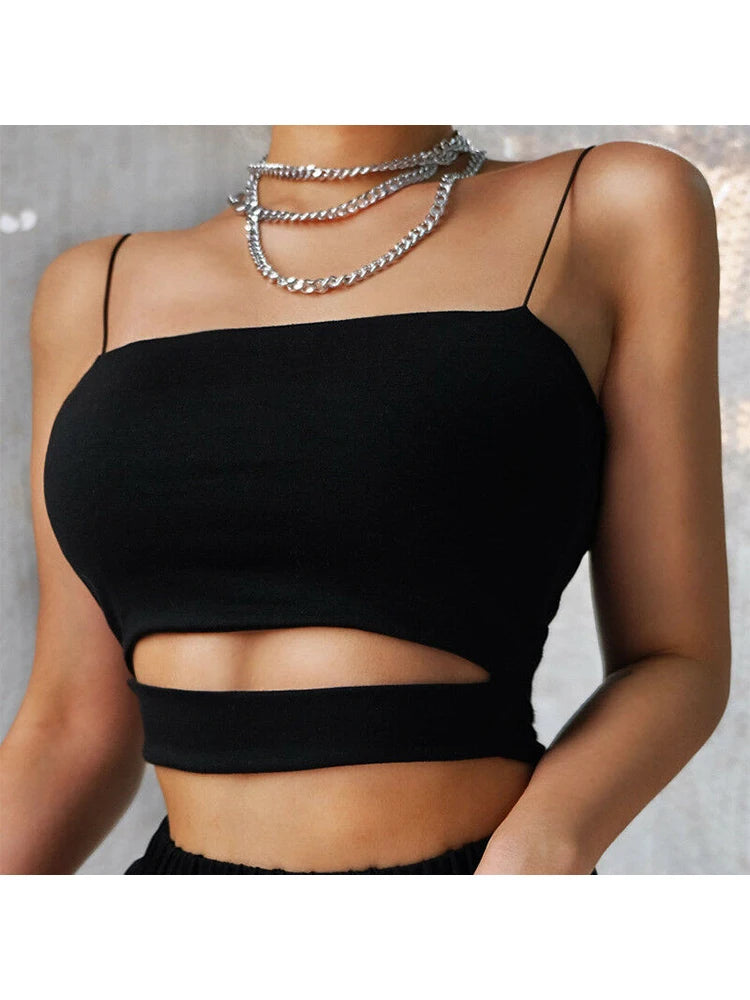 Women's Cut-Out Crop Top - Sleeveless Summer Tank Top Casual Sexy Tee