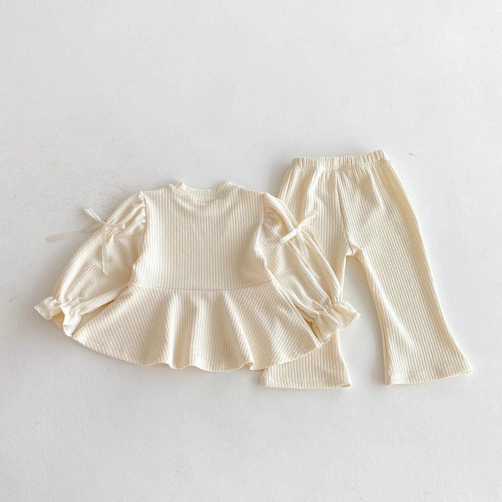 2025 Autumn New Children Long Sleeve Clothes Set Girls Cute Bow Loose Tops + Flared Trousers 2pcs Suit Cotton Kids Girls Outfits Mulambo store