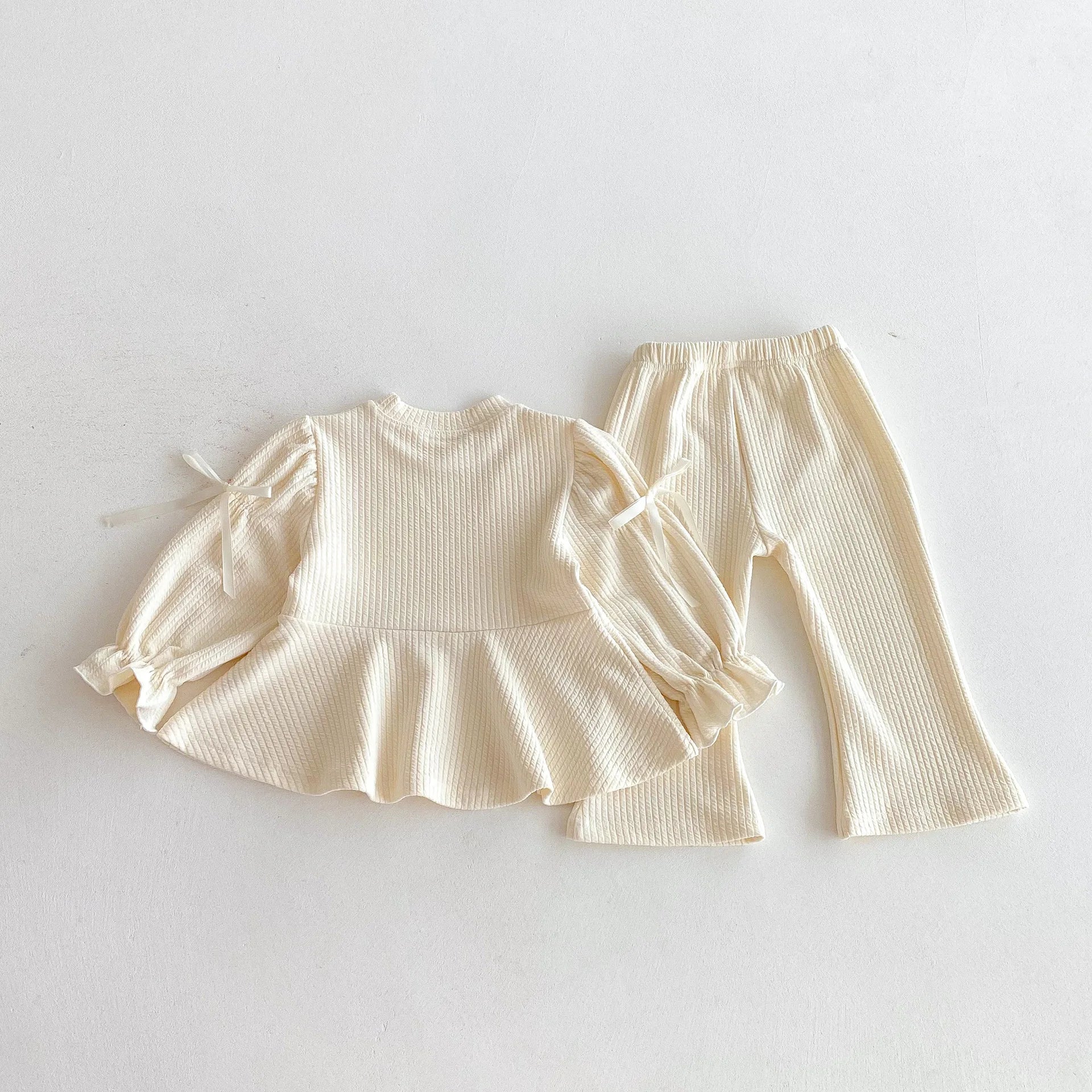 2025 Autumn New Children Long Sleeve Clothes Set Girls Cute Bow Loose Tops + Flared Trousers 2pcs Suit Cotton Kids Girls Outfits Mulambo store