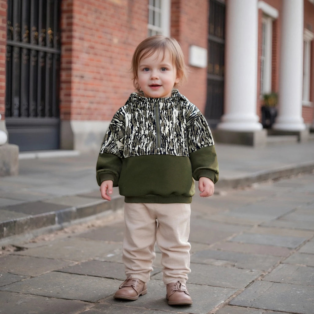 Kid Boy Hoodies Camouflage Half Zip-up Long Sleeve Hooded Sweatshirt Casual Toddler Pullover Mulambo store