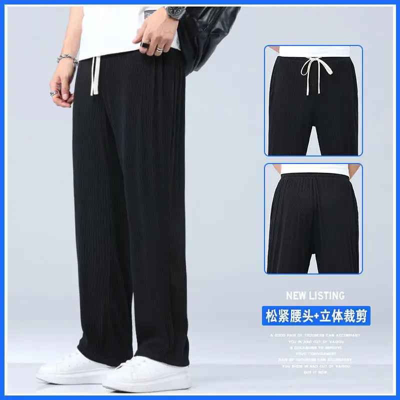 Men's Ice Silk Summer Pants - Cooling Wide Leg Lightweight Trousers