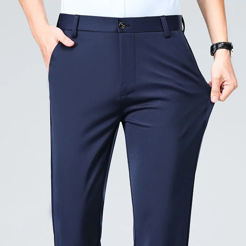 Men's Stretch Business Trousers - Elastic Waist Dress Pants Spring Summer