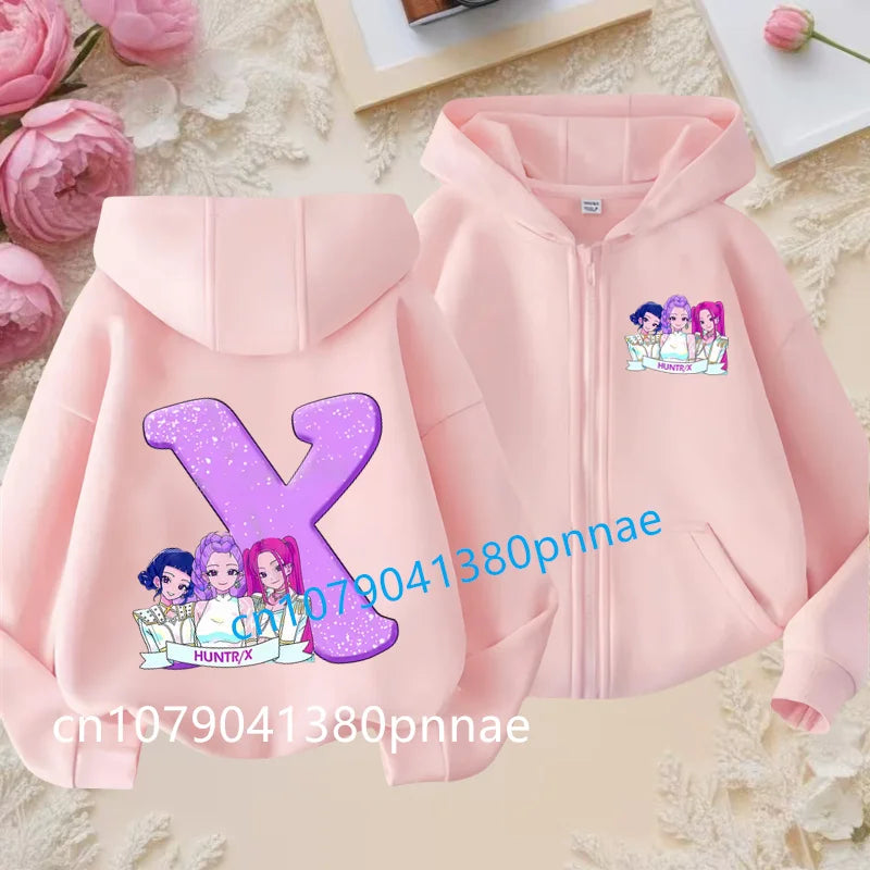Hots Kid Girl Boy Sweatshirt Zipper Hoody Baby Casual Tops Funny Zip Up Sweatshirts Kpop Demon Hunters Hoodie Children Clothes Mulambo store