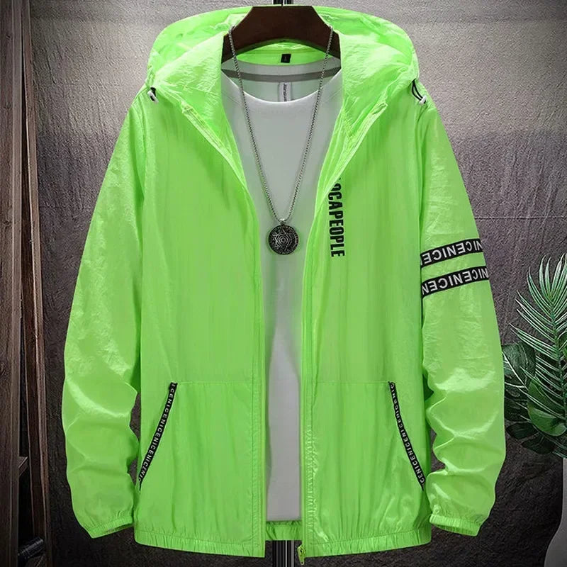 Men's UV Protection Hooded Windbreaker - SPF Summer Jacket Big Sizes to 9XL