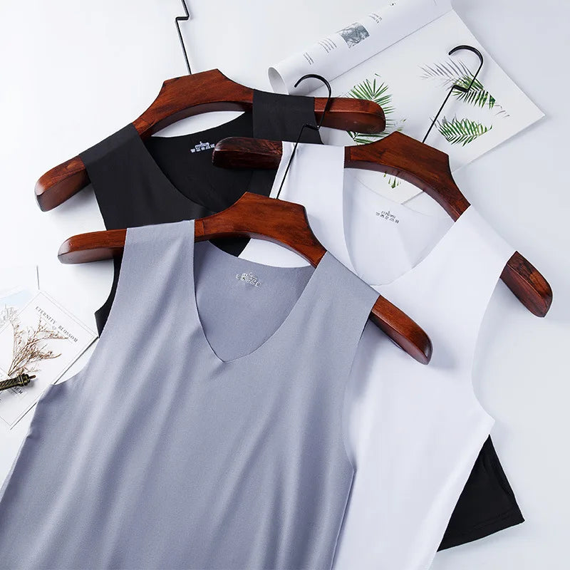 Silk Tank Tops Seamless Mens Vest Sleeveless Sport Bodysuit Vest For Men Clothing Plain Casual Summer Tank Undershirts Cool Gym Shop2947224 Store