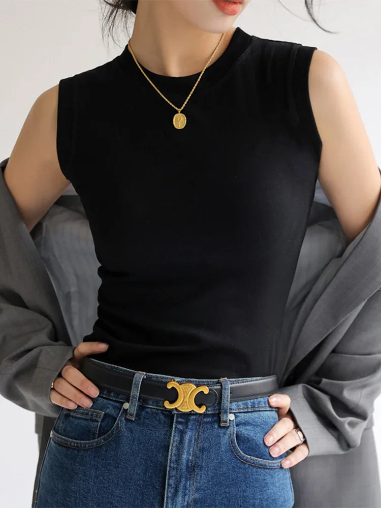 Women's Cotton Camisole Tank Top - Round Neck Sleeveless Layering Basic