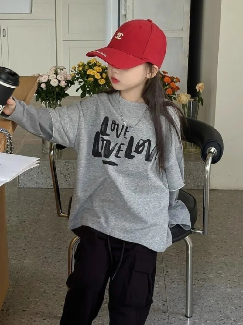 Fake Two Piece Clothes for Girls 10 To 12 Years 11 Korean Children's Clothing 2025 Kids T-shirts Top T-shirt Girl Spring Autumn Mulambo store