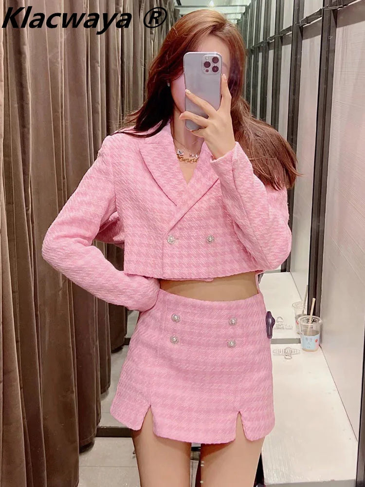 Women's Tweed Blazer & Shorts Suit Set - 2-Piece Professional Office Outfit