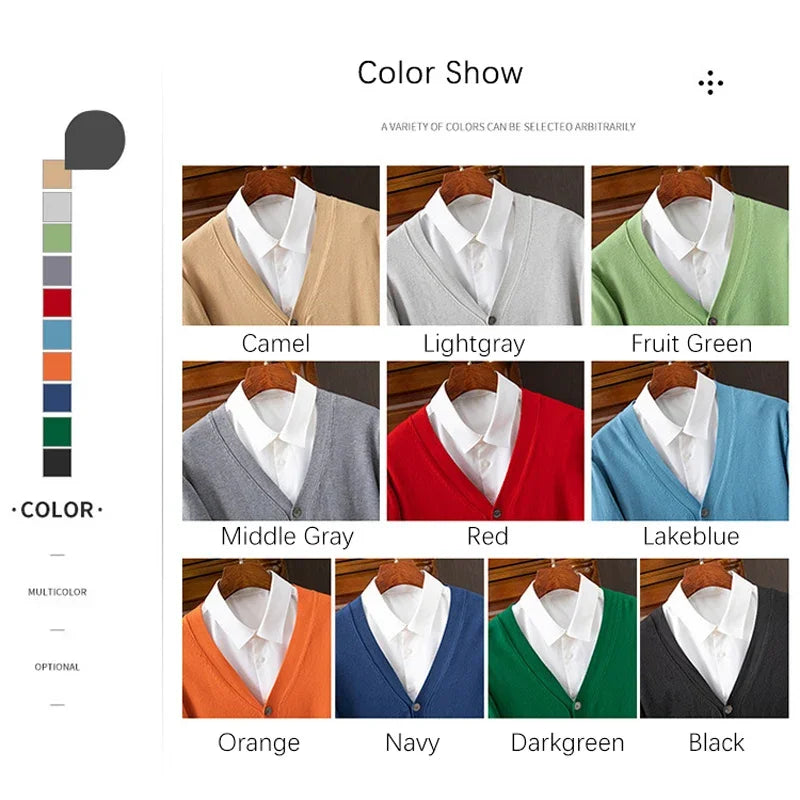 Men's V-Neck Button Cardigan - Business Casual Korean Style Knit Sweater