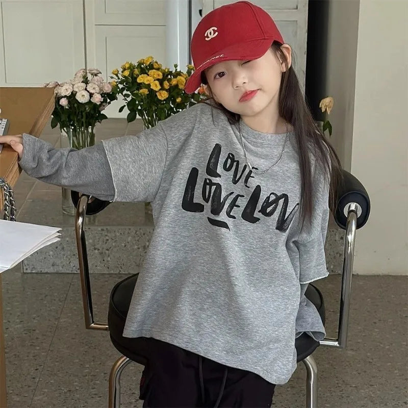 Fake Two Piece Clothes for Girls 10 To 12 Years 11 Korean Children's Clothing 2025 Kids T-shirts Top T-shirt Girl Spring Autumn Mulambo store
