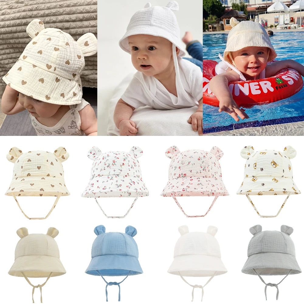 Muslin Cotton Baby Hat Summer Infant Cap Panama for Kids Soft Baby Sun Hats Girls Boys Bucket Hat Accessories Children 3-12M Cute Baby Home Store