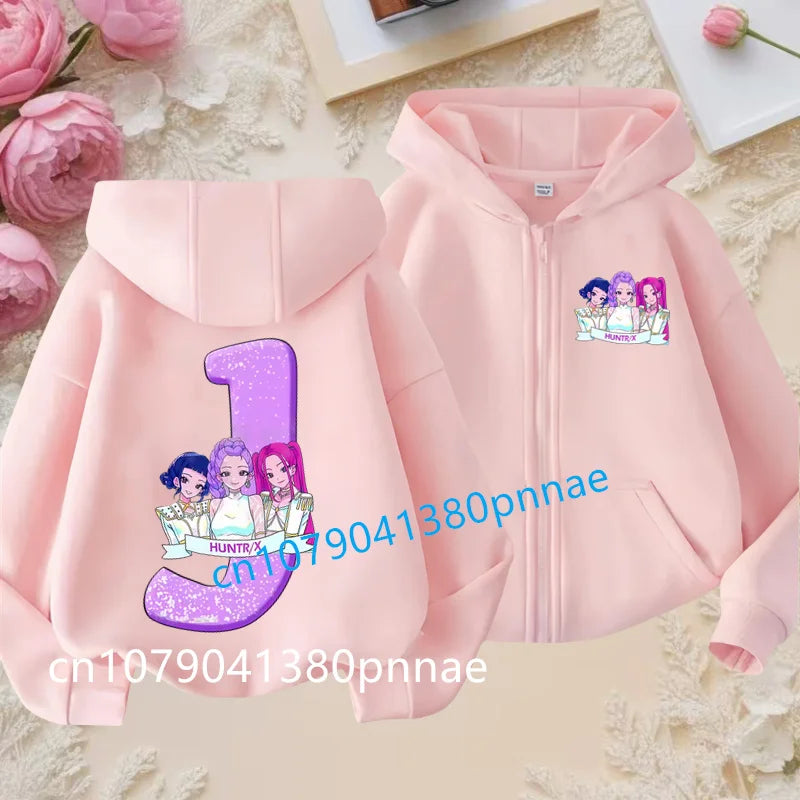 Hots Kid Girl Boy Sweatshirt Zipper Hoody Baby Casual Tops Funny Zip Up Sweatshirts Kpop Demon Hunters Hoodie Children Clothes Mulambo store