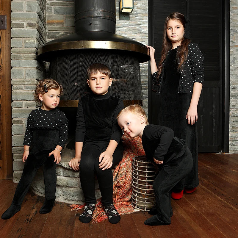 AA-Autumn winter velour and ribbed robe boy and girls family matching clothes baby romper girl nightgown floral print ribbed Mulambo store