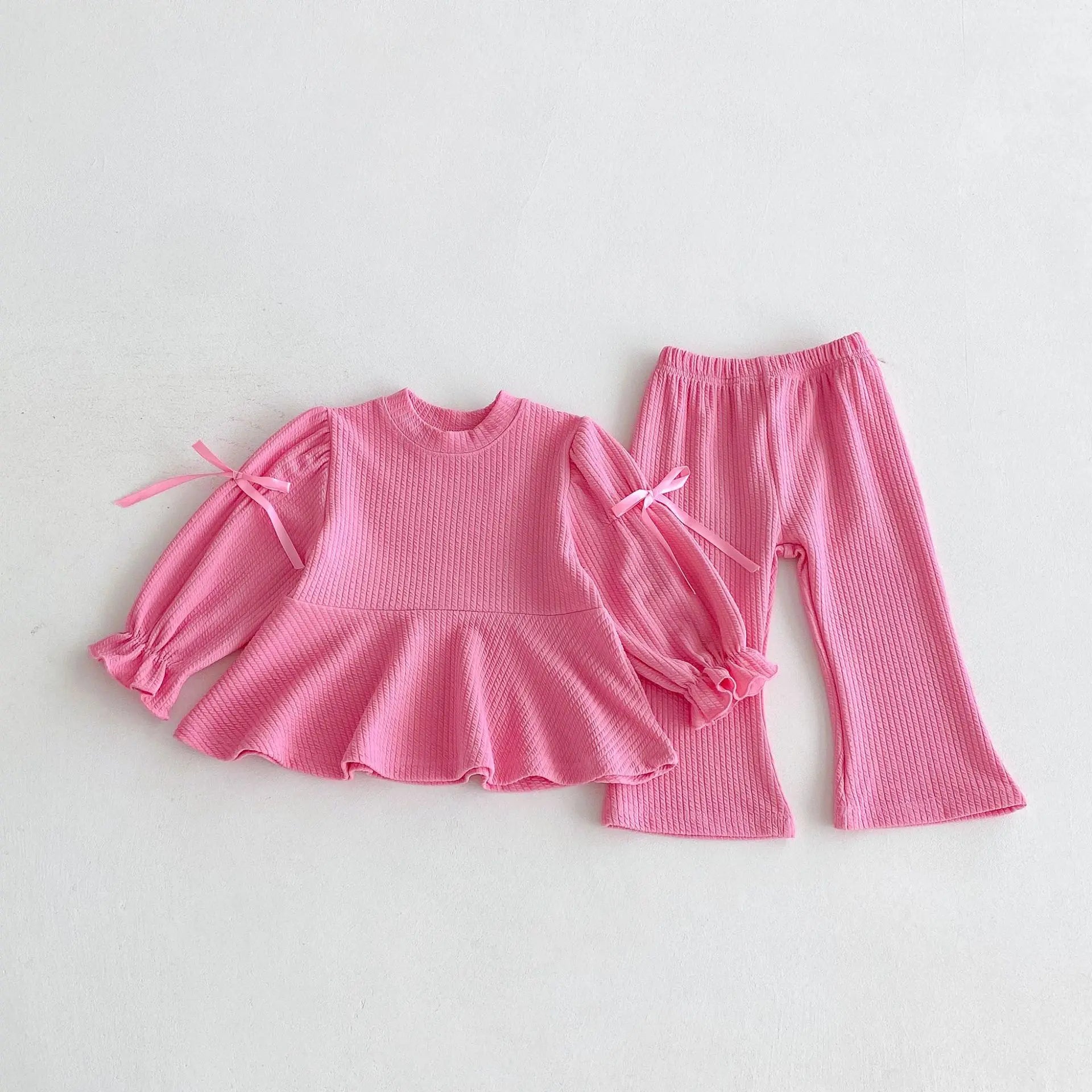 2025 Autumn New Children Long Sleeve Clothes Set Girls Cute Bow Loose Tops + Flared Trousers 2pcs Suit Cotton Kids Girls Outfits Mulambo store