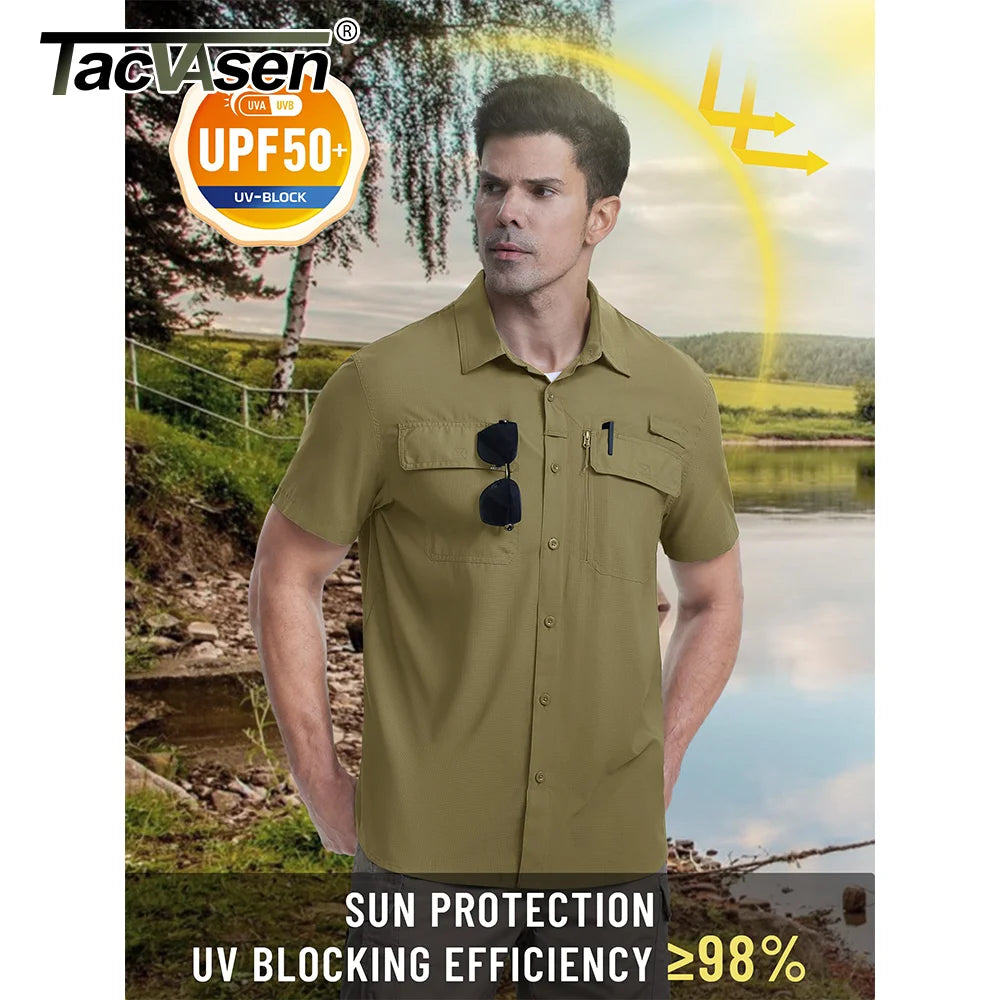 Men's UPF 50+ Fishing Shirt Quick Dry - Multi-Pocket Outdoor Hiking