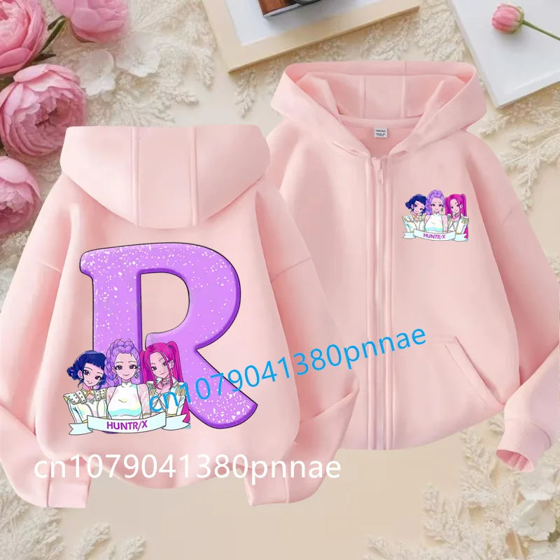 Hots Kid Girl Boy Sweatshirt Zipper Hoody Baby Casual Tops Funny Zip Up Sweatshirts Kpop Demon Hunters Hoodie Children Clothes Mulambo store