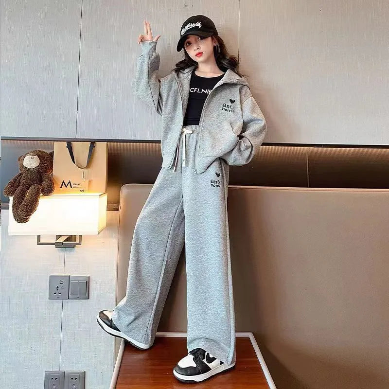 Autumn Children Girs Clothes Set Teenage Pullover Letter Zipper Top&Pants Bottom 2pcs Kid Sweatshirts Fashion Tracksuits Outfits Mulambo store