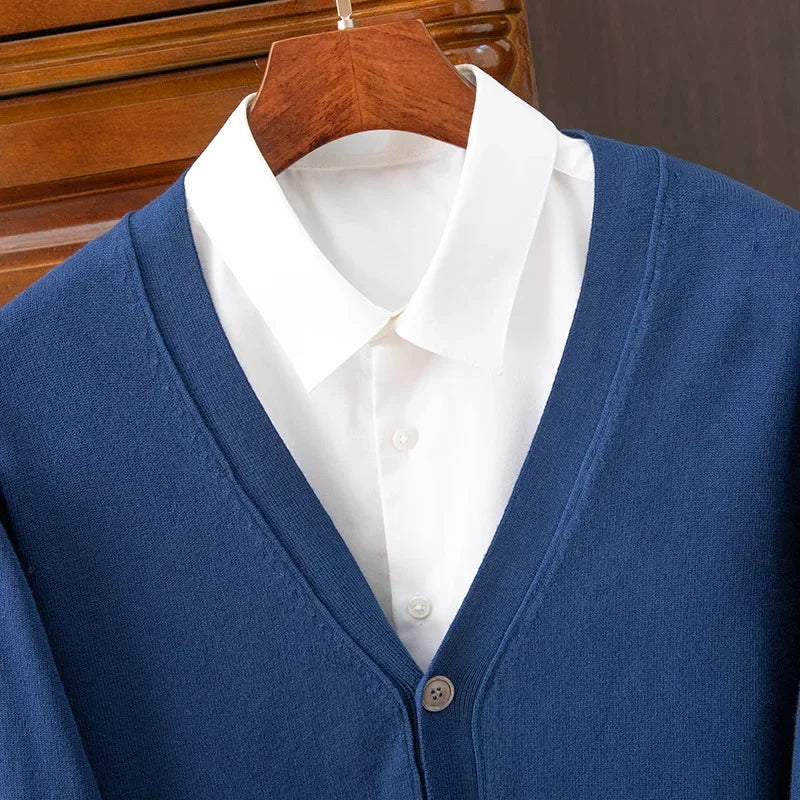 Men's V-Neck Button Cardigan - Business Casual Korean Style Knit Sweater