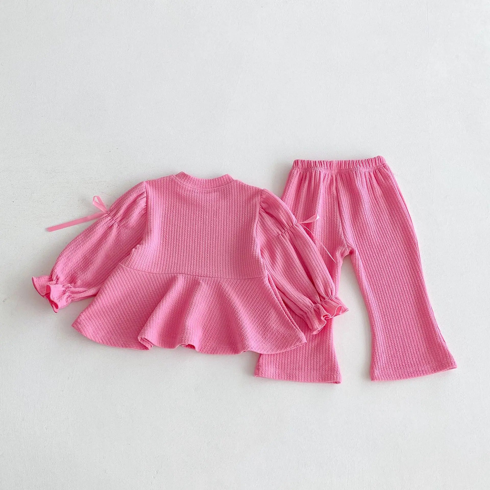 2025 Autumn New Children Long Sleeve Clothes Set Girls Cute Bow Loose Tops + Flared Trousers 2pcs Suit Cotton Kids Girls Outfits Mulambo store
