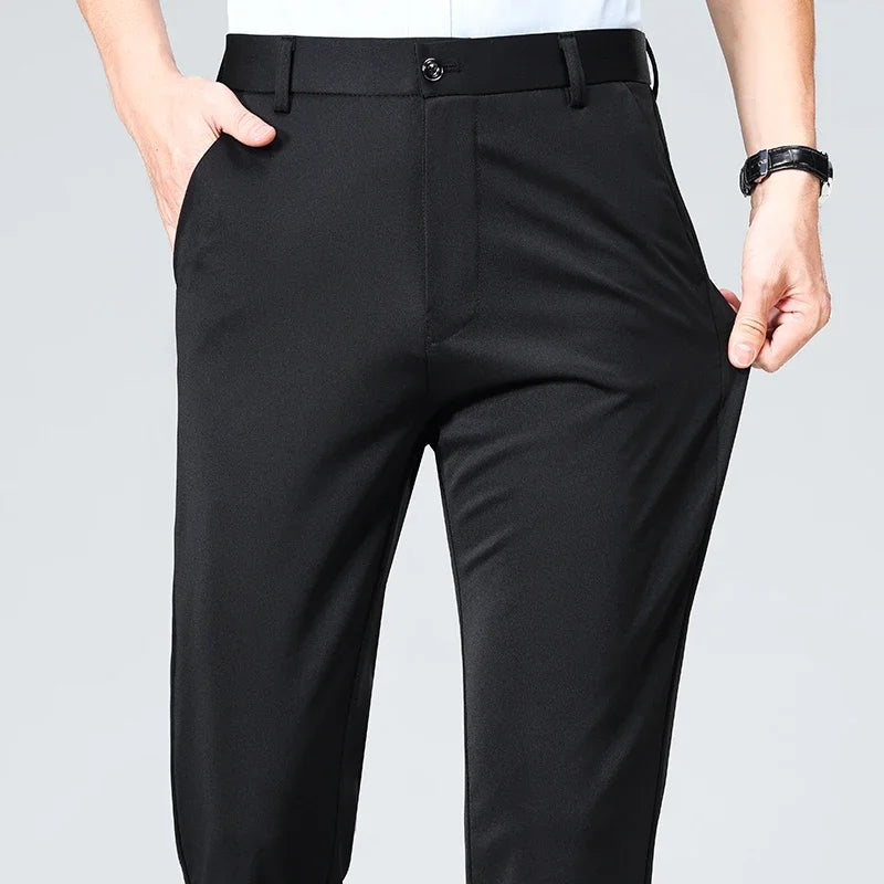 Men's Stretch Business Trousers - Elastic Waist Dress Pants Spring Summer