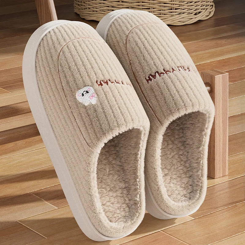 Cotton slippers for women in autumn and winter, new home style, quiet, non slip, thick bottom, warm and plush cotton slippers Mulambo store
