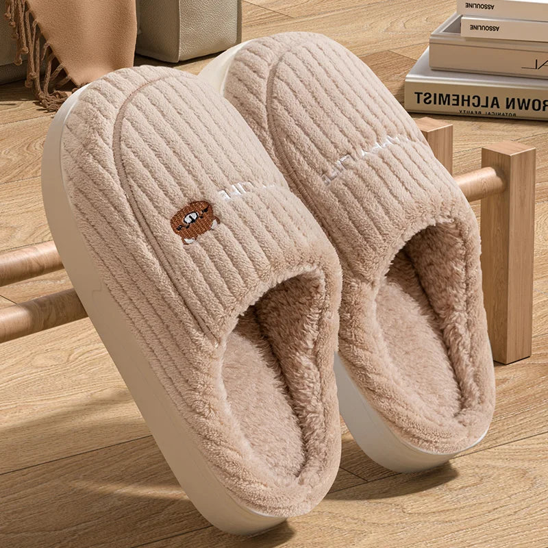 Cotton slippers for women in autumn and winter, new home style, quiet, non slip, thick bottom, warm and plush cotton slippers Mulambo store