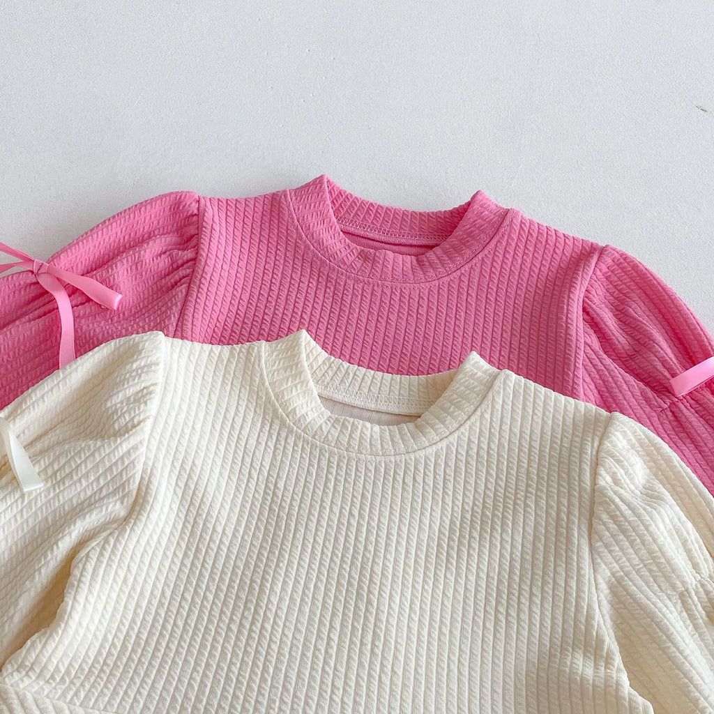 2025 Autumn New Children Long Sleeve Clothes Set Girls Cute Bow Loose Tops + Flared Trousers 2pcs Suit Cotton Kids Girls Outfits Mulambo store