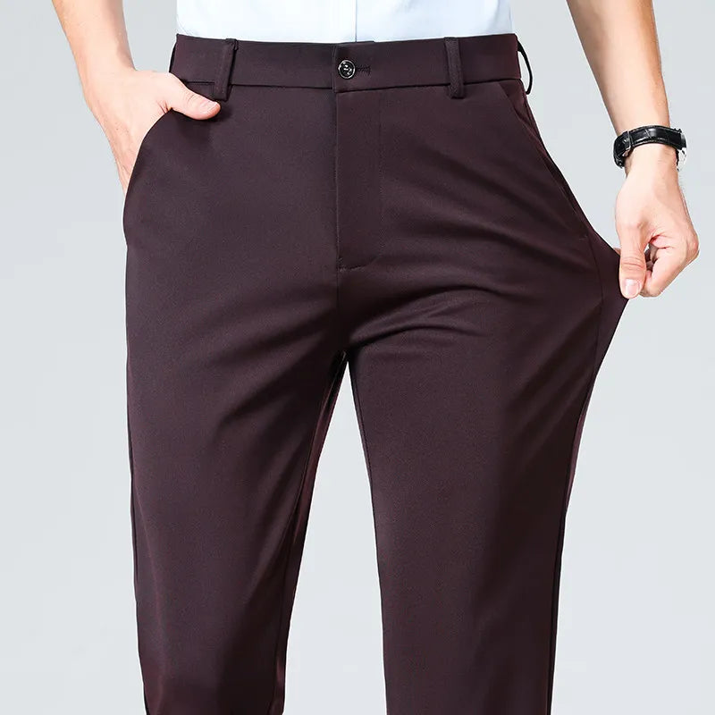 Men's Stretch Business Trousers - Elastic Waist Dress Pants Spring Summer