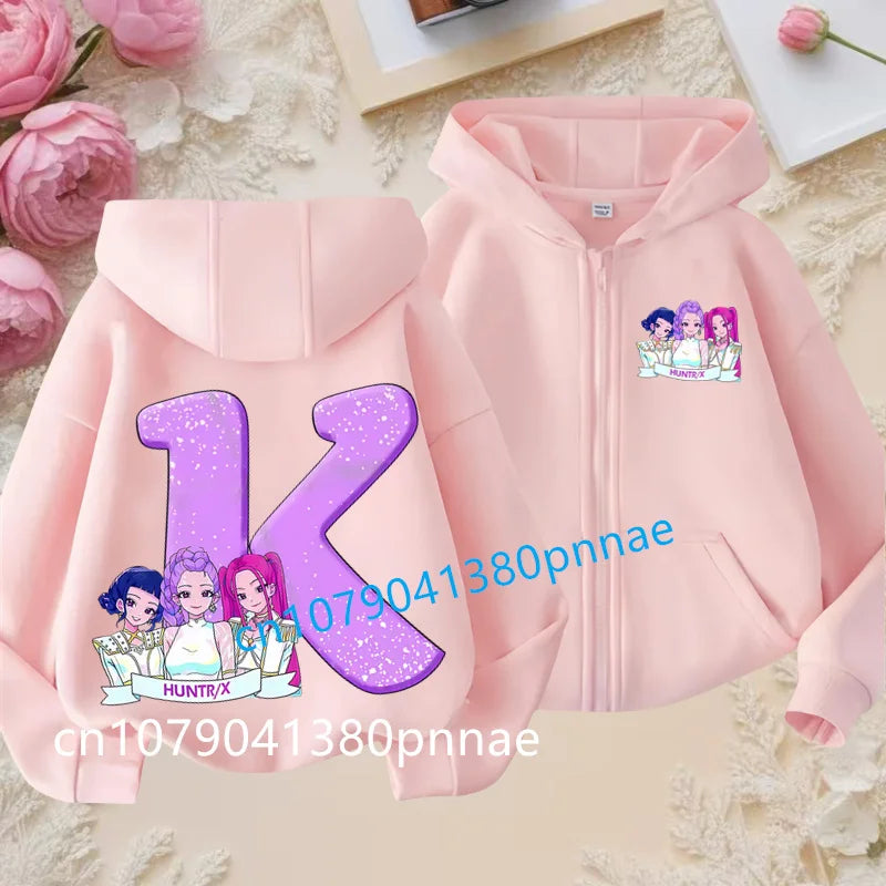Hots Kid Girl Boy Sweatshirt Zipper Hoody Baby Casual Tops Funny Zip Up Sweatshirts Kpop Demon Hunters Hoodie Children Clothes Mulambo store