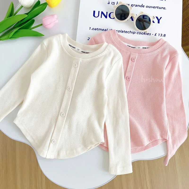 Children's T-Shirts Slim Top Solid Color Fashion Breasted T-shirt Long Sleeve Girls Play Undershirt Kids Clothes for Girls Mulambo store