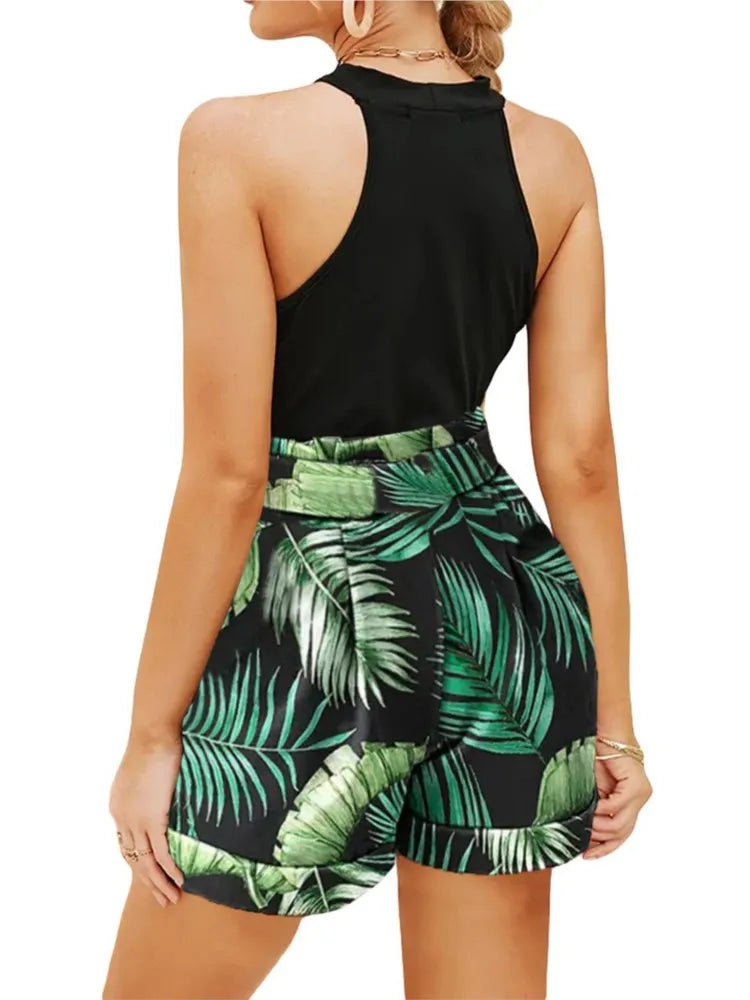 Women's 2-Piece Tank Top & Shorts Set - Hollow Sleeveless Beach Outfit