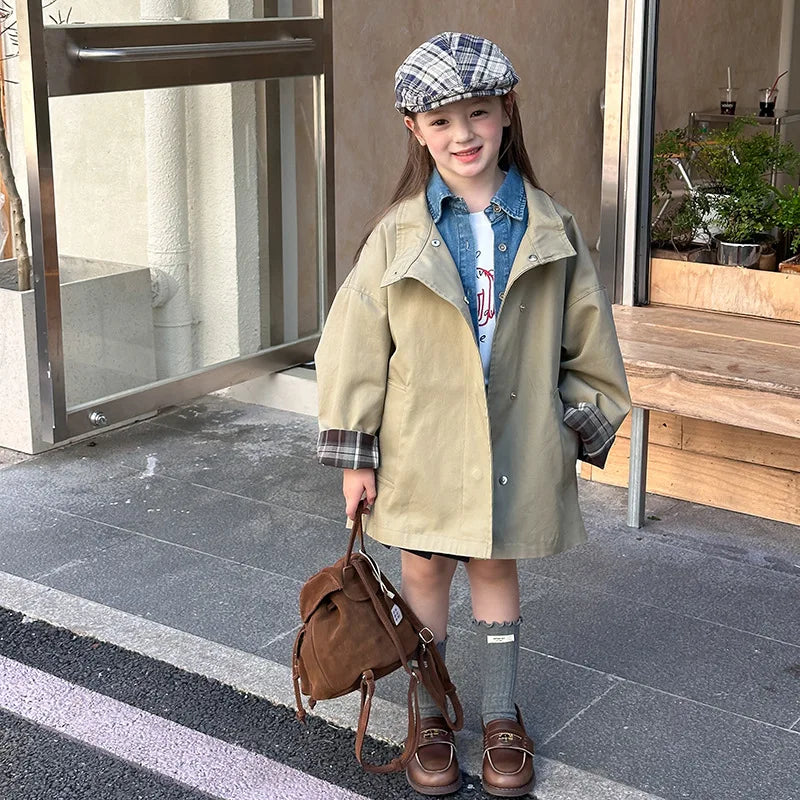 2025Girls' Spring and Autumn New Korean Style Mid-Length High-Quality High-Density Combed Bamboo Twill Cotton Trench Coat2Years Mulambo store