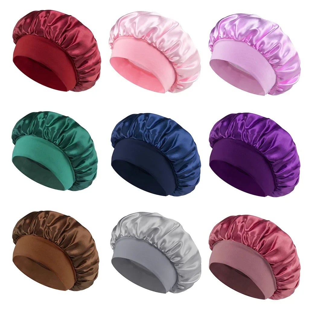 Women Satin Bonnet Hair Bonnet for Sleeping Hair Care Silk Bonnets Solid Wide-brimmed Sleeping Hat with Elastic Soft Band Aexfer Store